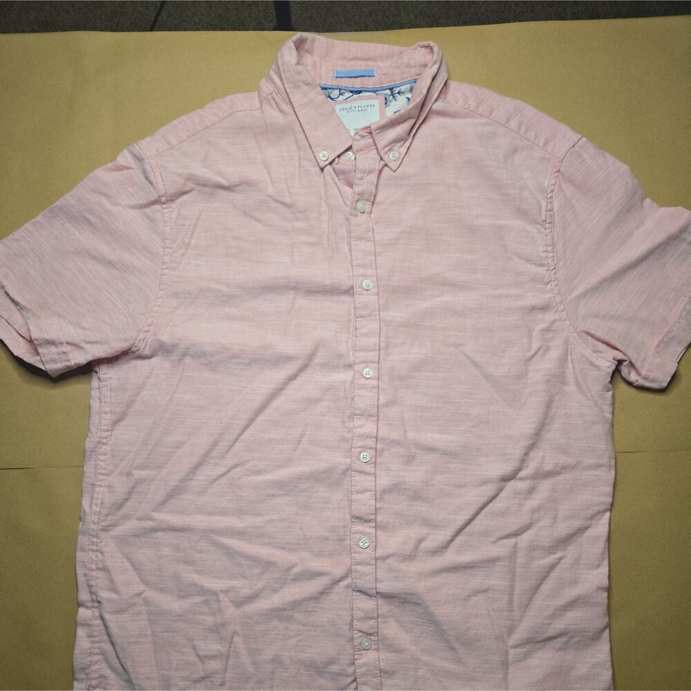 Denim & Flower Ricky Singh Men’s Large Pink Short Sleeve Button Front Shirt